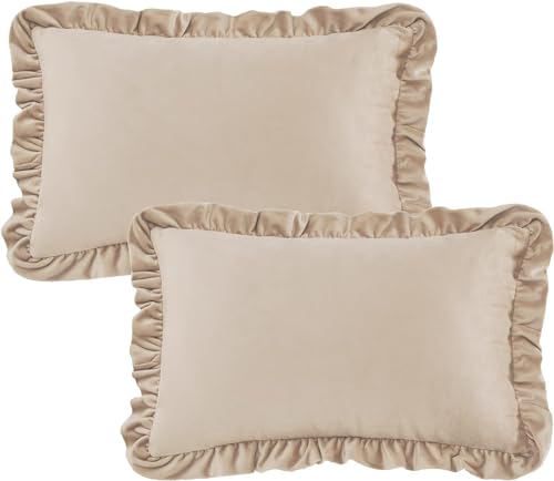 Image of Amazon Brand - Umi Velvet Beige 12x20 Pillow Covers, Set of 2 Decorative Ruffle Cushoin Pillow Covers for Sofa Couch