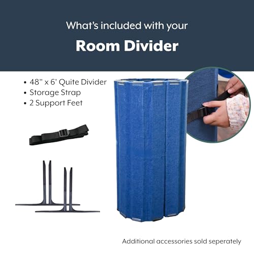 Angeles 48\" x 6\' Quiet Divider With Sound Dampening Panels, Freestanding Room Divider Wall, Blue