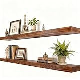 60 Inch Long Solid Wood Floating Shelf for wall,Walnut Heavy Duty Floating Wooden Wall-Mounted Shelves with Invisible Bracket for Living Room Bathroom Bedroom Kitchen Home Display Storage，Set of 2