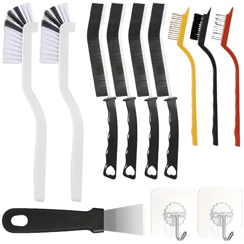 FYting 12 Piezas Cepillo Limpieza Hogar,Cepillo Juntas Limpieza Hogar,Cepillo Juntas,Limpie Los Huecos y Esquinas de La Cocina, Baño, Inodoro, Baldosas de CeráMica, con Ganchos Autoadhesivos
