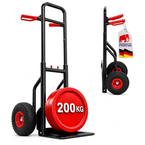 PROREGAL Klappbare Sackkarre Odin | HxBxT 112x48x53cm | Tragkraft 200kg | Luftbereifung | Stahlrahmen | Schwarz | Transportkarre Staplerkarre klappbar