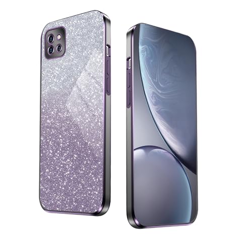 WBWONE Glitter Funda para Samsung Galaxy A22 4G / M22, Borde Electroplateado, Antigolpes Carcasa Suave con Pegatinas Brillantina, Resistente a Arañazos Case - Púrpura