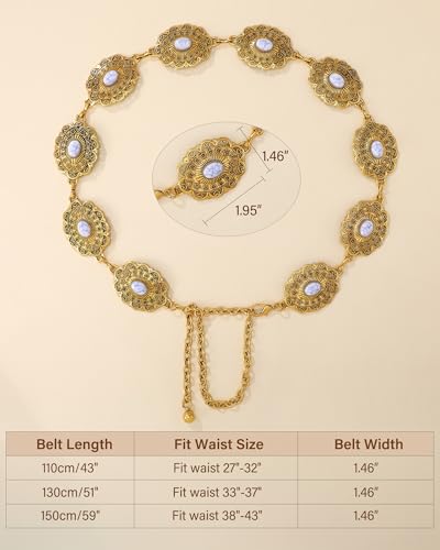Image of LEACOOLKEY Western Concho Belt for Women Cowgirl Boho Waist Chain Belt for Dresses Jeans Pants