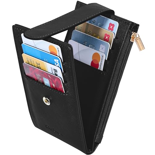 Image of Chelmon Womens Wallet Slim RFID Blocking Bifold Multi Card Case Wallet with Zipper Pocket (Black)