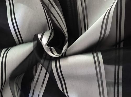 Tissu 100 % soie organza rayures noires 137,2 cm de large au mètre