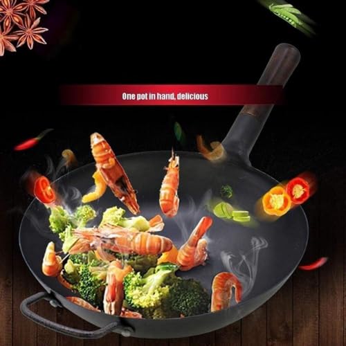 Wok con mango de madera - fondo redondo 34cm miniatura 2