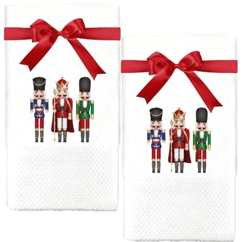 Nutcracker Holiday Hand Towels, Yule Cotton Hand Textiles, Pearl White Soldier Dish Adornments, for Festive Winter Hand Care, Cleaning, Cooking Activities, Kitchen Enhancements, Household Purposes