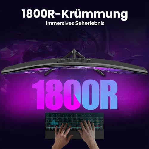 Gawfolk Gaming Monitor 32 Zoll 240Hz, Curved PC Bildschirm Full HD 1080P, Rahmenloses 1800R Gebogenes Computerbildschirm mit FreeSync und… – Ansicht 4