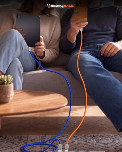 Image of chubbycable 240W Silicone USB C to C Cable, 2 Pack, Blue+Green, 4.9FT