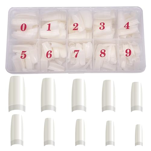 WJIASI Natural False Nails Oval French Acrylic Nails Artificial Nails Tips for Girls Women Natural Color (500 Pieces 10 Sizes)