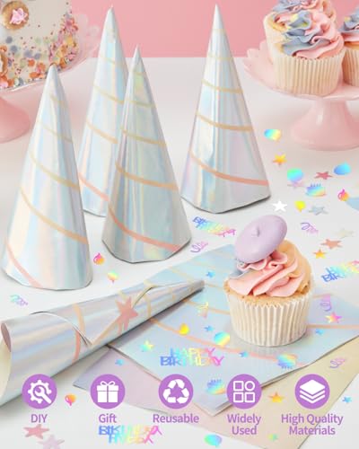 Image of 600 PCS Iridescent Happy Birthday Confetti, Multi-Color Birthday Confetti Metallic Foil Balloon Confettis Table Decorations for Party, Baby Shower, DIY Arts and Crafting