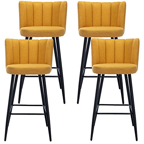 Linen 30" Bar Height Barstools Set of 4 Modern Kitchen Stools Upholstered Counter Stool Chairs with Metal Legs for Kitchen Island/Breakfast Bar/Restaurant, White