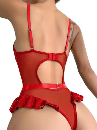 Image of Sexy Stocking Lace Mesh Bodysuit Top Underwire Garter Lingerie Set 3 Piece
