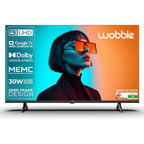 Image of Wobble 108 cm (43 inches) K Series 4K UHD Smart LED TV with Google TV 5.0 (Black) WB43UDAGU2875D25