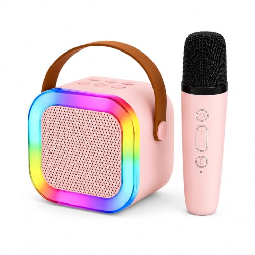 Image of Karaoke Speaker with Wireless Mic for Kids & Adults | Pink Bluetooth Karaoke Machine with RGB LED Lights, Rechargeable Portable Speaker, Stereo Sound | Birthday Gift for Girls & Boys