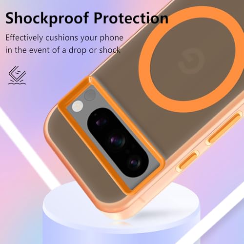 Strong Magnetic for Google Pixel 8 Pro Case Compatible with MagSafe,[Colorful Candy Style] Color Translucent Drop Resistant Skin Feeling Back Cover Slim for Pixel 8 Pro Case,Orange