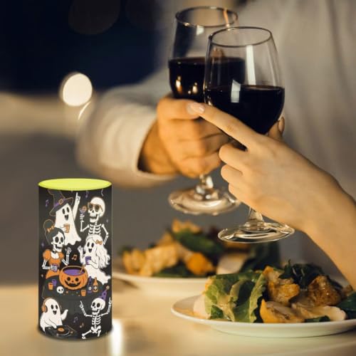 Image of Poceacles Flameless Candle Battery Powered with Remote Control 12 Colors 4 /8 Hours Timer LED Night Lights Pillar Candle Tealights Halloween Decoration, Ghost Pumpkin Musical Note Print