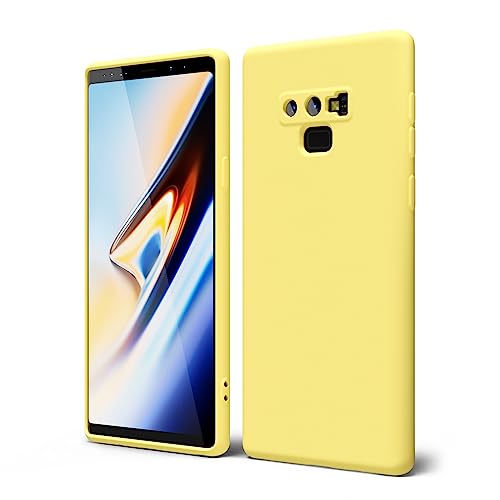 oakxco for Samsung Galaxy Note 9 Phone Case Liquid Silicone, Cute Thin Slim Soft Rubber TPU Plain Smooth Gel Cover for Women Girl, Matte Solid Protective & Shockproof Bumper,Yellow