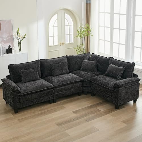 Image of URRED Oversized Modular Sectional Sofa,Black:116 inch V Shaped