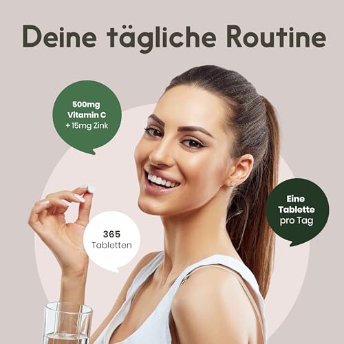 Vitamin C Zink hochdosiert – 365 Stück – 500 mg Vit. C + 15 mg Zink – Ansicht 3