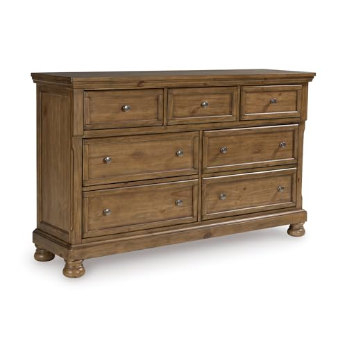 Image of Signature Design by Ashley Glarrison Dresser for Bedroom, 7 Drawer Dresser with Hidden Jewelry Tray, Poplar Solids Pine Veneer and MDF Substrate, Classic Master Suite Storage, Medium Brown