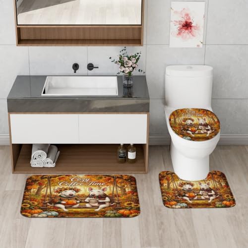 Ensemble rideau de douche citrouille d'automne et tapis assortis