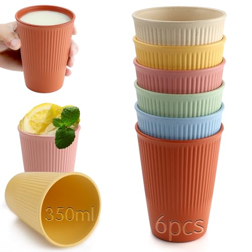 Mbsomnus 6 Pezzi Bicchieri Plastica Rigida Lavabili 350 ML Bicchieri Plastica Colorati Riutilizzabili 6 Tonalità Chiare Bicchiere Rigida Dura Infrangibili per Acqua Latte Caffè Casa Giardino