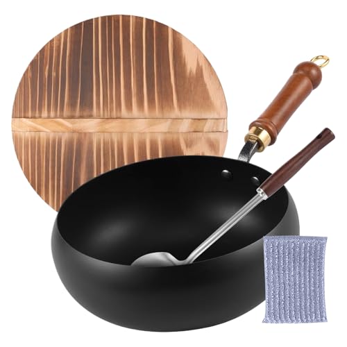 Olla de hierro fundido, olla de hierro fundido con tapa antiadherente | Cuenco de inducción con pala reversible para pasta, sopa y carne, hogar, apartamento, camping