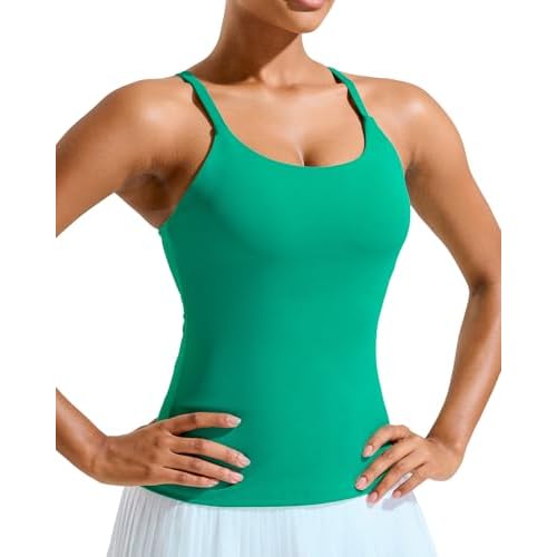 RUNNING GIRL Yoga Tank Tops for Women Built in Shelf Bra B/C Cups Strappy Back Activewear Workout Compression Tops W-bright Green Large