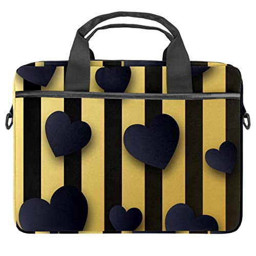 Sac à bandoulière pour ordinateur 13 à 14.5 pouces à rayures jaunes et noires et motif cœur