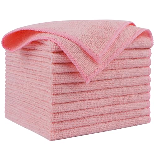 Image of AIDEA Microfiber Cleaning Cloth Pink 10PK, Microfiber Towels for Cars, Premium Car Cloths, Dusting Cloth Lint Free Cleaning Rags for SUVs, House, Kitchen, Window, Workshops,12x12 inch