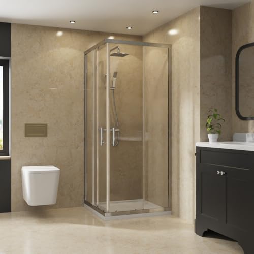 NRG 800 x 800mm Bathroom Square Corner Entry Shower Enclosure with Double Sliding Doors 6mm Safety Glass Chrome Framed