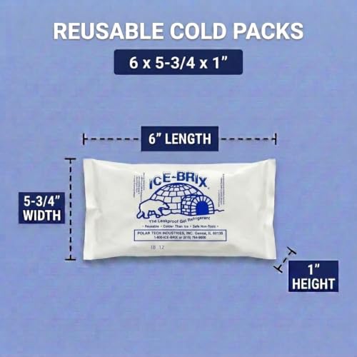Image of ICE-BRIX Reusable Gel Ice Packs for Shipping, 6 x 5.75 x 1 in White (24 Pack) - Medium Cold Packs for Lunch Boxes, Medication Mailers, Meal Prep, Coolers & Perishables