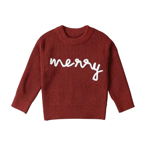 Boys Girls Christmas Long Sleeve Sweater Xmas Embroidery Letters Print Holiday Part𝐲 Knitted Pullover Top