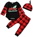Bebé recién Nacido niño niña Trajes de Navidad de Manga Larga a Rayas Mono Mono Pantalones Sombrero 3 Piezas Conjunto de Ropa de otoño Invierno (Black,0-3 Meses)