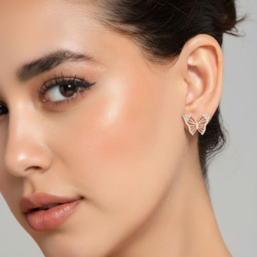 Image of Nilu's Collection Charming Dual Butterfly Classic Stud Earrings For Girls and Women | Anti-Tarnish | Anti- Allergy