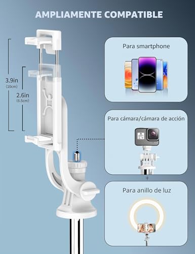Miniatura 4 de 180CM Palo Selfie Trípode, Tripode para Movil Extensible, Trípode de Teléfono Flexible con Control Remoto Desmontable, 360 ° Rotación, Compatible con iPhone 15 14 13 12 11 Pro, Android, GoPro, Cámara