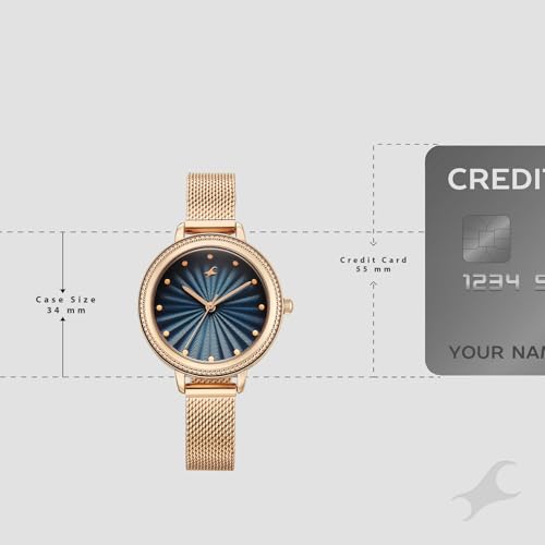 Image of Fastrack Stunners X Quartz Analog with Dark Blue Dial Rose Gold Stainless Steel Strap Watch for Girls - 68048WM03