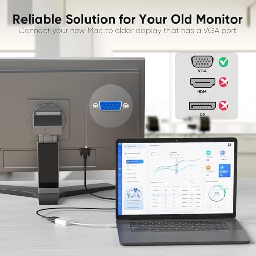 Image of Madhabi Mini DP to VGA Adapter 1080p, Thunderbolt to VGA Female Converter for MacBook Pro /Air, Windows Laptop, Monitor, Projector - Plug & Play