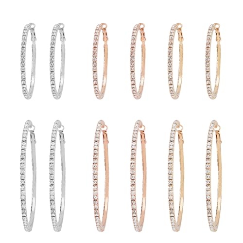 UNICRAFTALE 6 Pairs Rhinestone Hoop Earrings 3 Colors Diamond Hoop