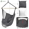 VOUNOT Silla Colgante Exterior con Flecos, Silla Hamaca Columpio de Algodón con 2 Cojines, Barra Separadora de Madera, Hamaca Portátil para Interior y Exterior, Gris #5