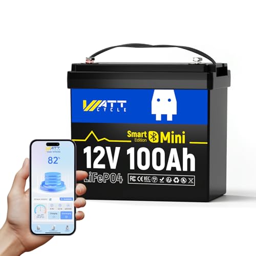 Image of Wattcycle 12V 100Ah LiFePO4 Lithium Mini Battery with Bluetooth, Smart 100A BMS - 15000 Cycles, Mini 12V Lithium Battery for RV, Marine, Boat, Trailer Group 24 Lifepo4 Battery