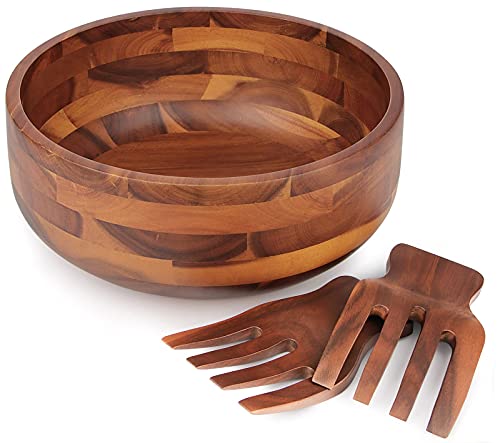 Comparison: Best Wood For Salad Bowl 4 AIDEA Acacia Wood Salad Bowl Set with 2 Wooden Hands, Large Salad Bowl with Serving Utensils, Big Mixing Bowl for Fruits, Salad, Cereal, Corn flake,Pasta 11" Diameter x 4.5" Height