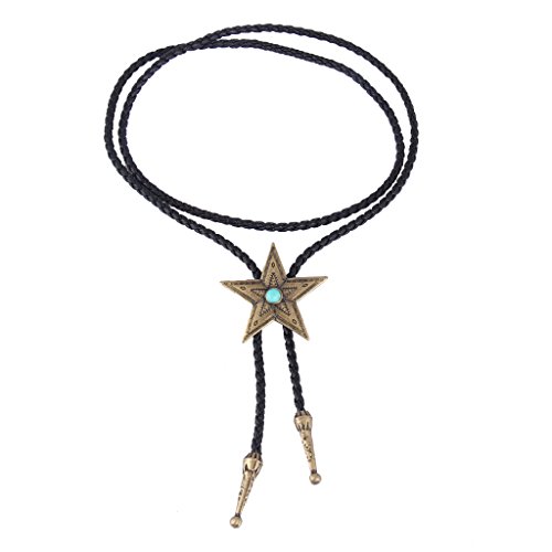 Image of GelConnie Bolo Tie for Men Women Western Cowboy Turquoise Leather Necktie | Natural Stone Bolo Tie Necklace for Women Rodeo Cowboy Leather Necktie Native American Western Cowgirl Ties Adjustable Cord