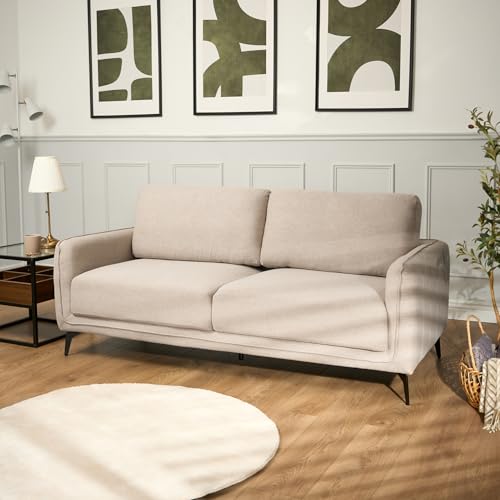 Image of Bravich Brixton 3 Seater Sofa, Modern Linen Look Fabric Settee, Foam Filled Cushions, Wooden Frame, Couch for the Living Room and Lounge, Cream