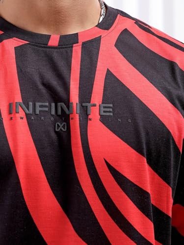 Image of THE INDIAN GARAGE CO Men Cotton Oversized Abstract Printed Round Neck Tshirt