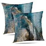 Alricc Juego de 2 fundas de cojín decorativas cuadradas modernas con pintura abstracta verde azulado turquesa y negro, 18 x 18 pulgadas