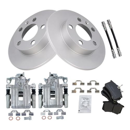 Image of TRQ Rear Brake Pad and Rotor Set Semi Metallic Coated Rotors Calipers Compatible with 1999 Volkswagen Jetta