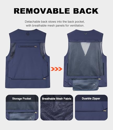 KTWOLEN Herren Anglerweste Sommer Leicht Schnelltrockenweste Funktionsweste Outdoor Fotografie Hundesport Weste Ärmellos Safari Weste mit Viele Taschen, Navy Blau, XXL