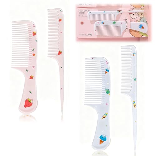 4Pcs Cute CombHairs Brush Set Fine-tooth Comb & Rat-Tail Comb Suitable All Hair Types (Style A)